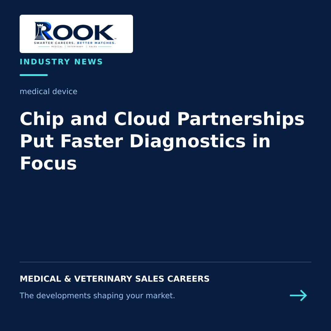 Medical technology professionals discussing chip and cloud collaboration for diagnostics