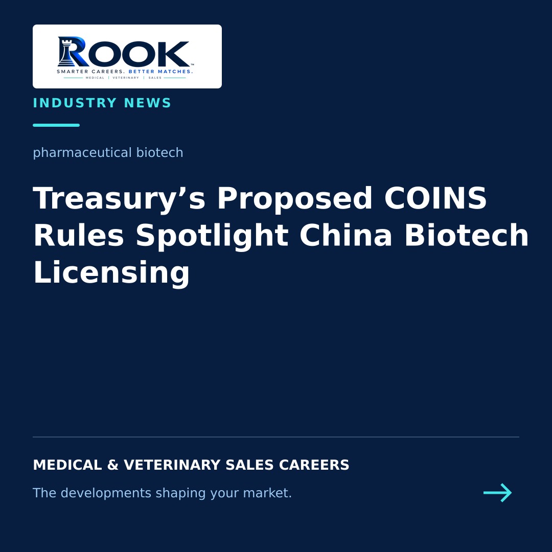 Pharmaceutical and biotech professionals reviewing proposed outbound-investment policy documents